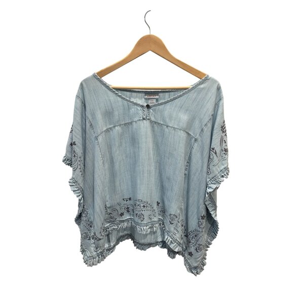 Ariat Boho Western Chambray Top Womens Large Paisley Ruffle Festival - Picture 2 of 10